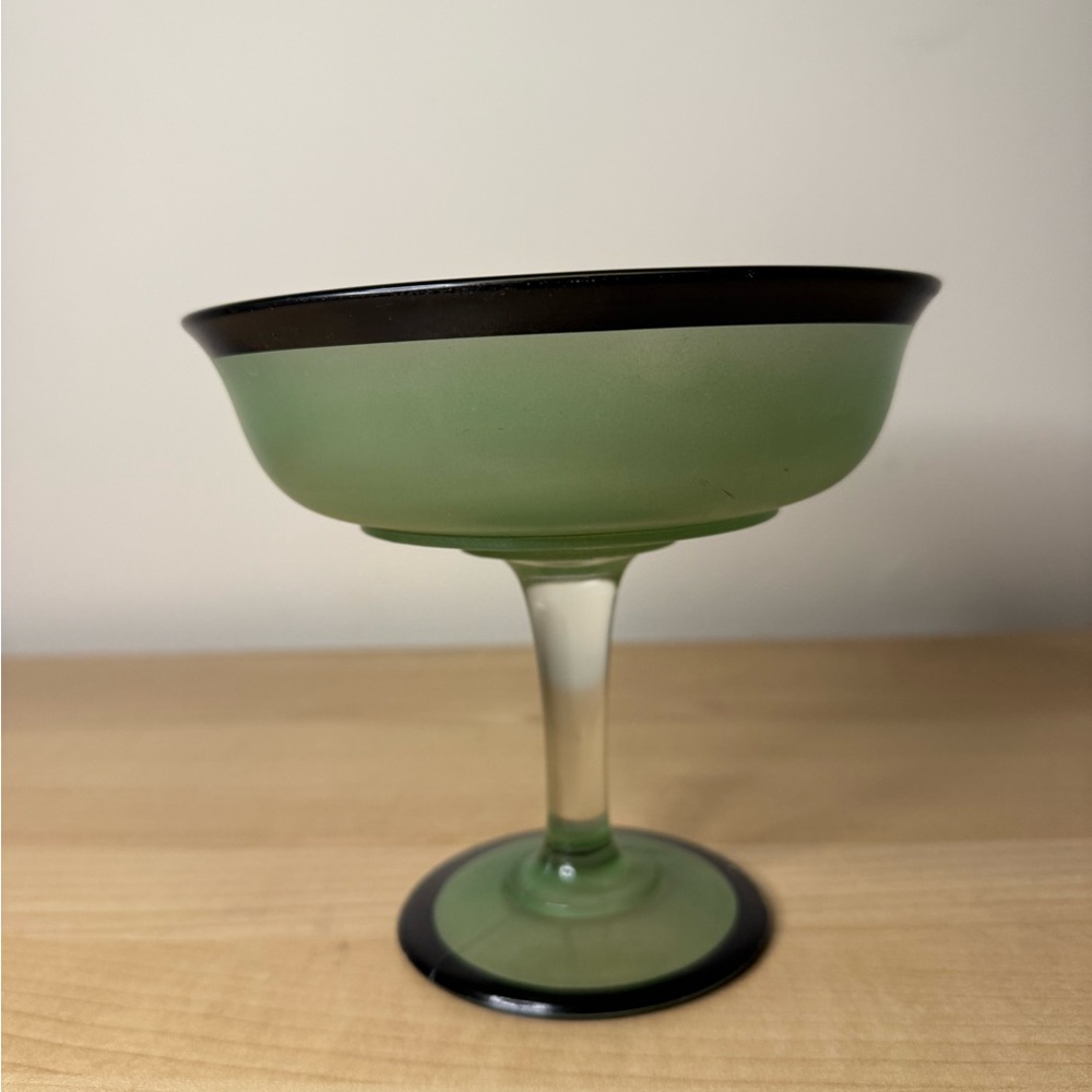 Elegant Green and Black Glass Art Deco pedestal bowl.